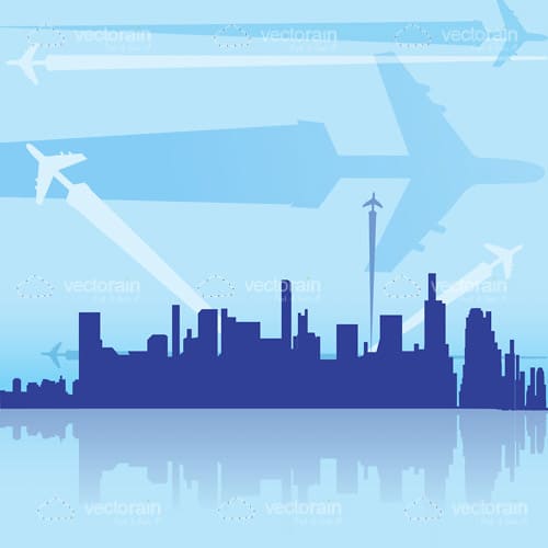 Abstract Cityscape with Airplane Figures